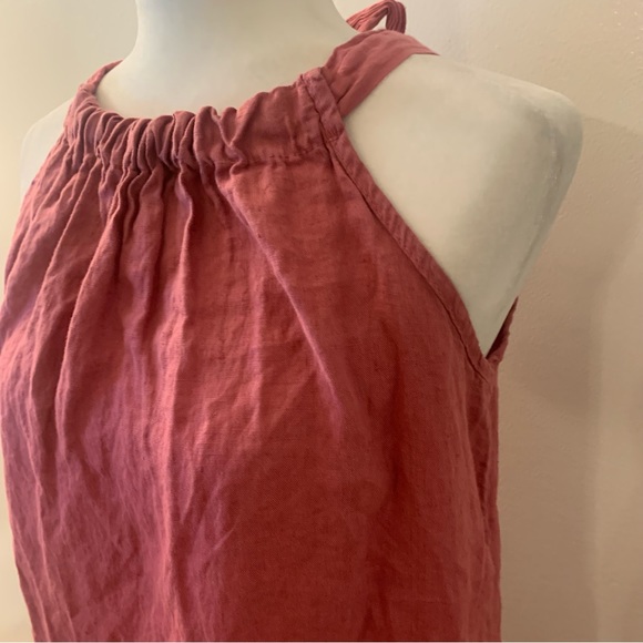 Bellambia Italy 100% Linen Ruffle Hem adjustable Neck Tie Dress - Picture 4 of 10